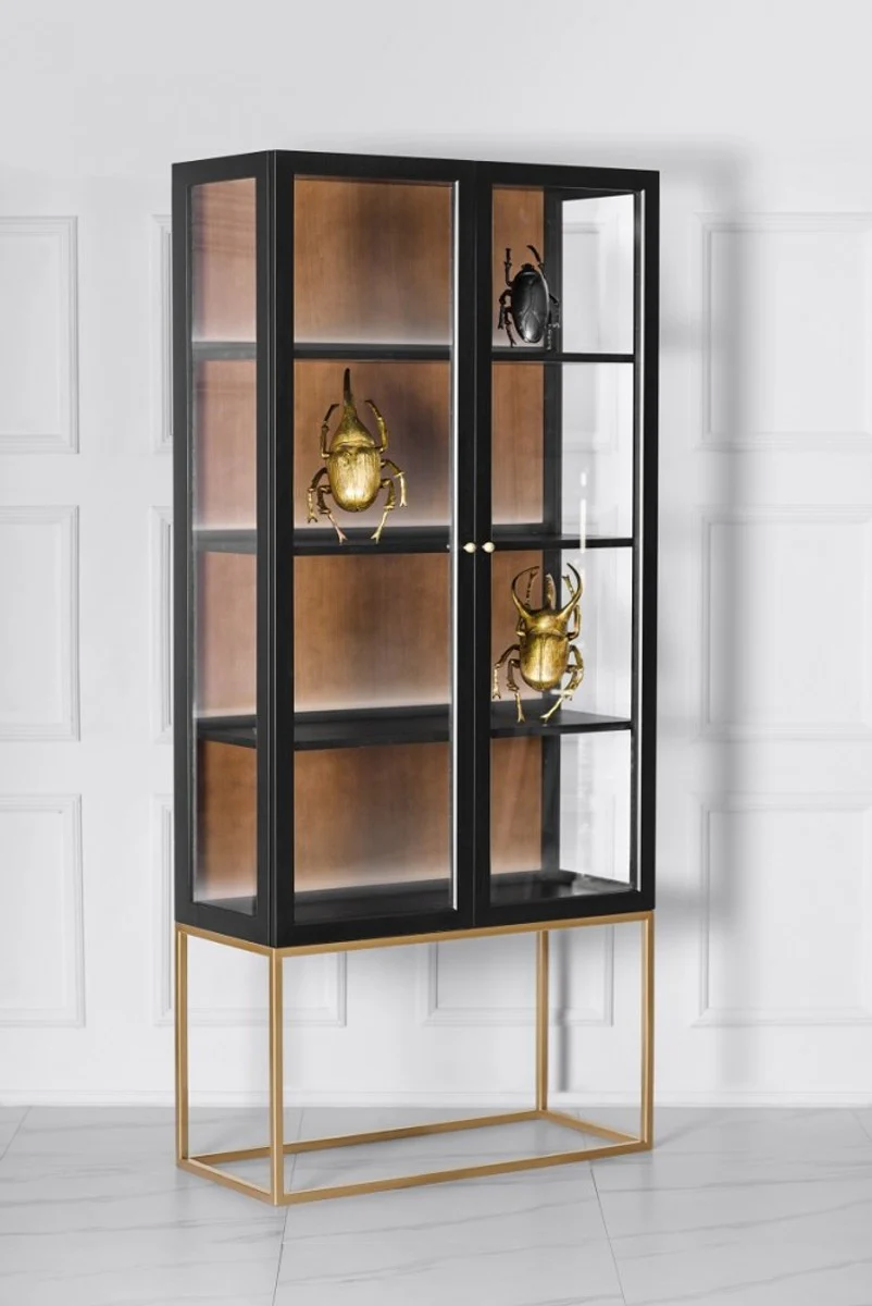 Luxury glass display cabinet black / brass gold 200 x 90 cm - Luxury boutique display cabinet - Neoclassical
