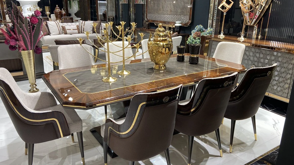 Luxury Dining Room Set Gray / Brown / Gold - 1 Dining Table & 8 Dining Chairs - Luxury Dining Room Furniture - Luxury Quality