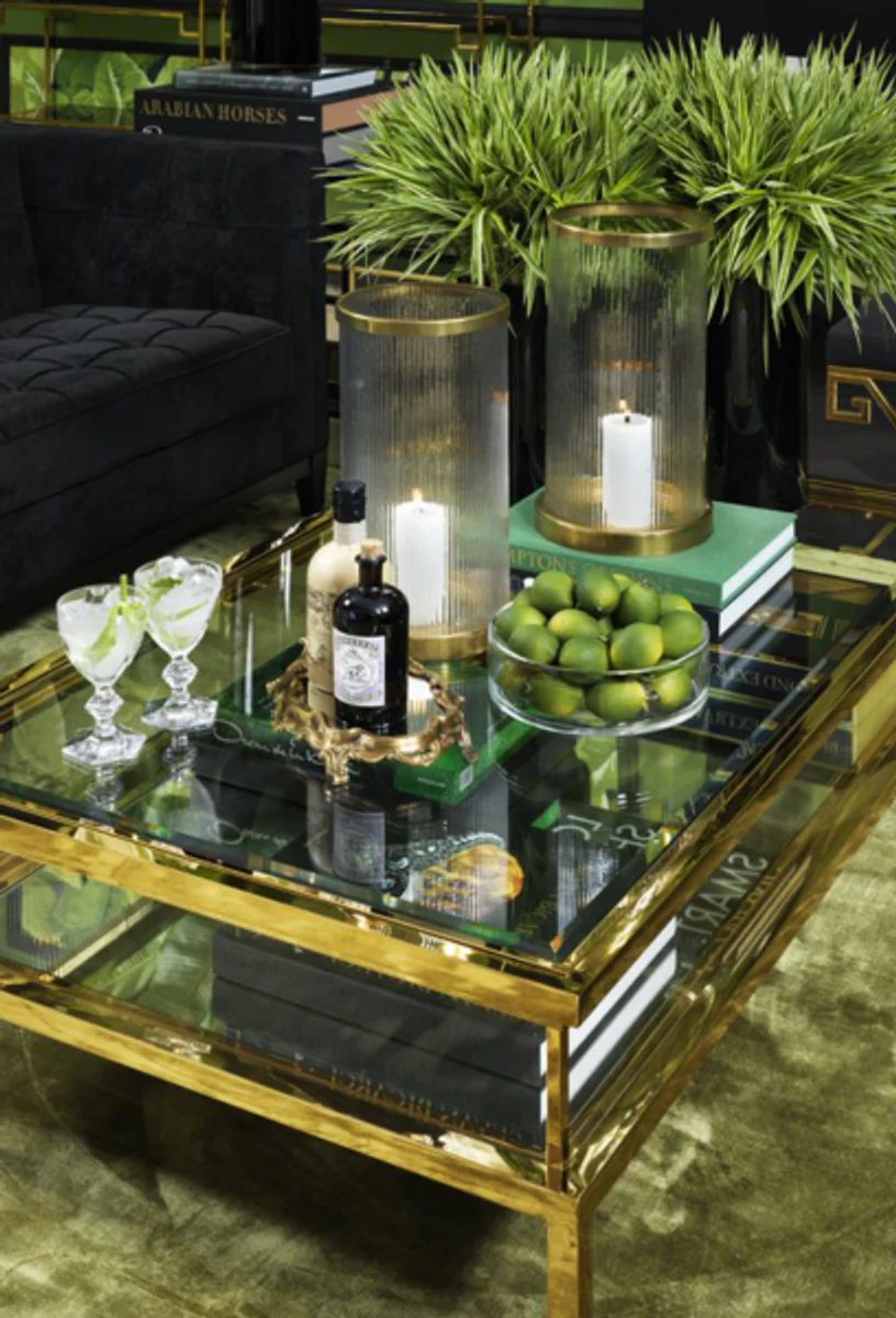 Luxury Art Deco designer coffee table gold 140 x 85 x H. 41 cm - living room salon table - designer table furniture