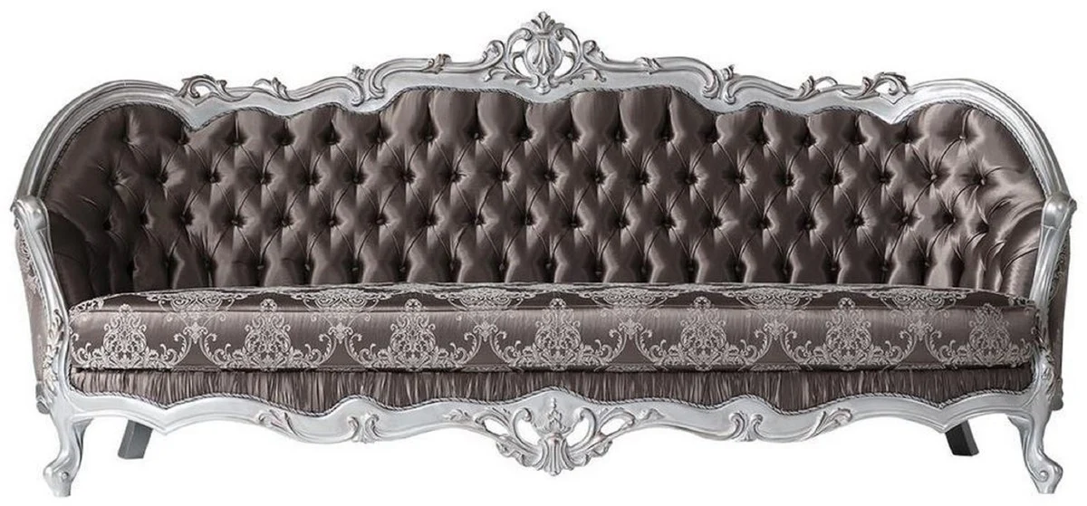 Luxury Baroque sofa bronze color / silver 262 x 90 x H. 113 cm - Magnificent living room sofa with decorative pillows - Baroque furniture