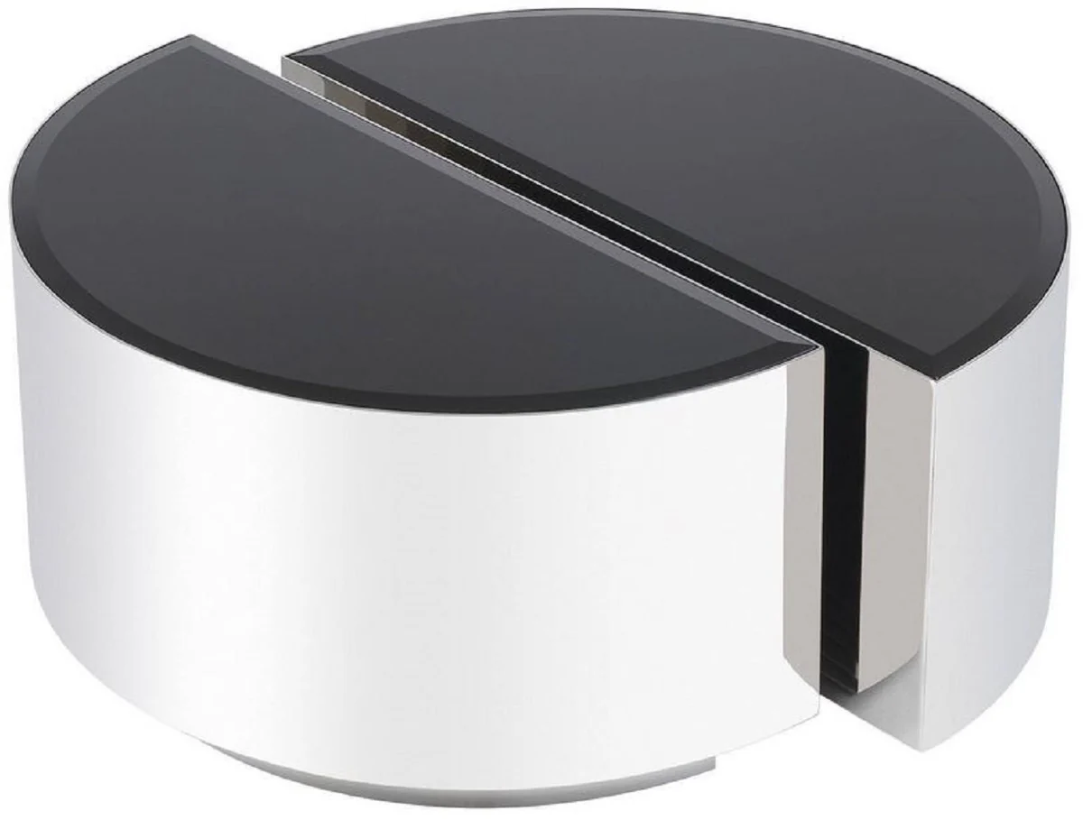Luxury side table set silver / black - 2 semicircular stainless steel tables with beveled glass tops - luxury living room furniture
