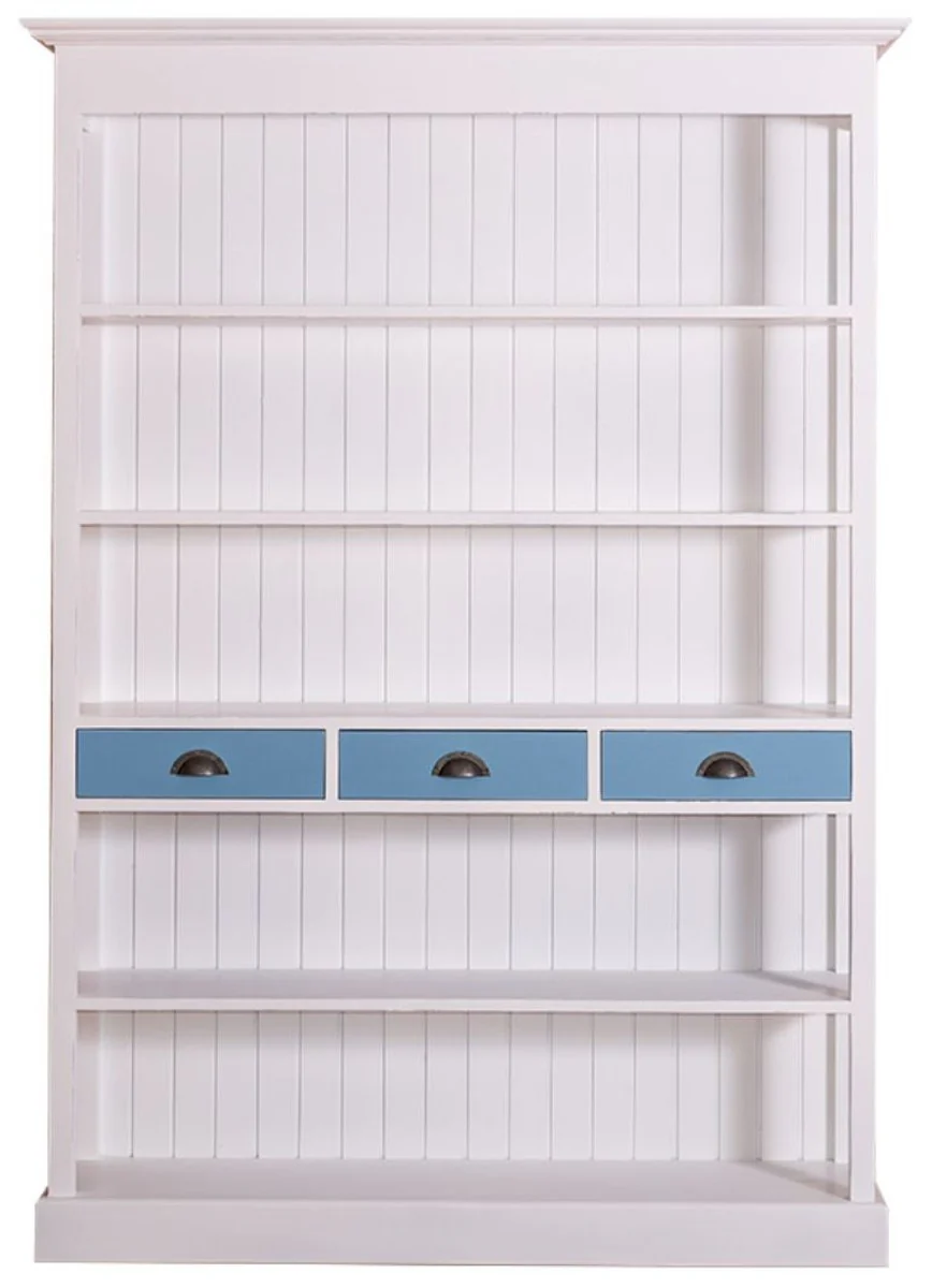 Country house style shelf cabinet white / blue 140 x 39 x H. 197 cm - country house style cabinet with 3 drawers