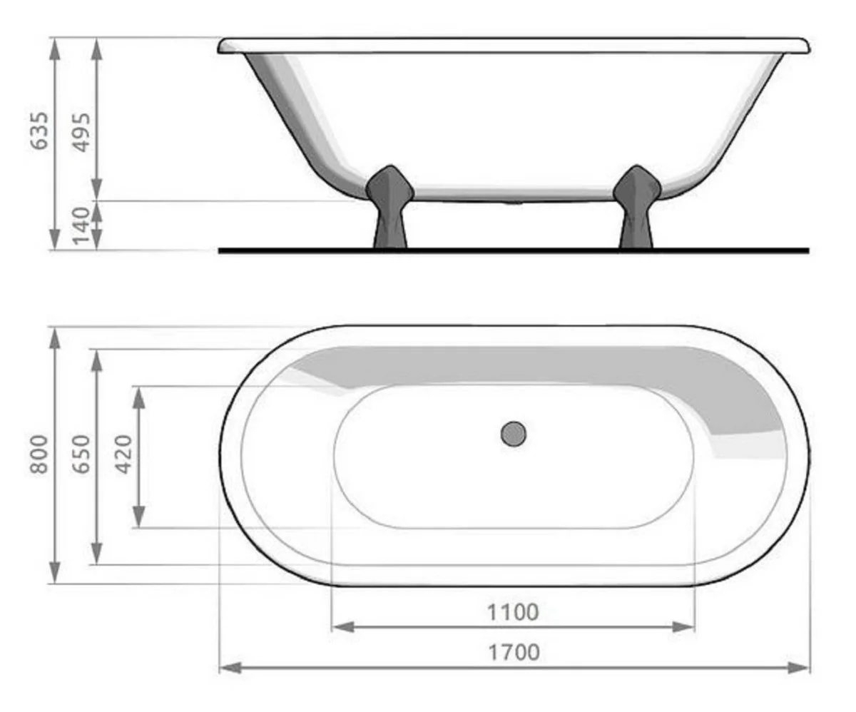 Art Nouveau bathtub white / silver 170 cm - Freestanding retro style bathtub