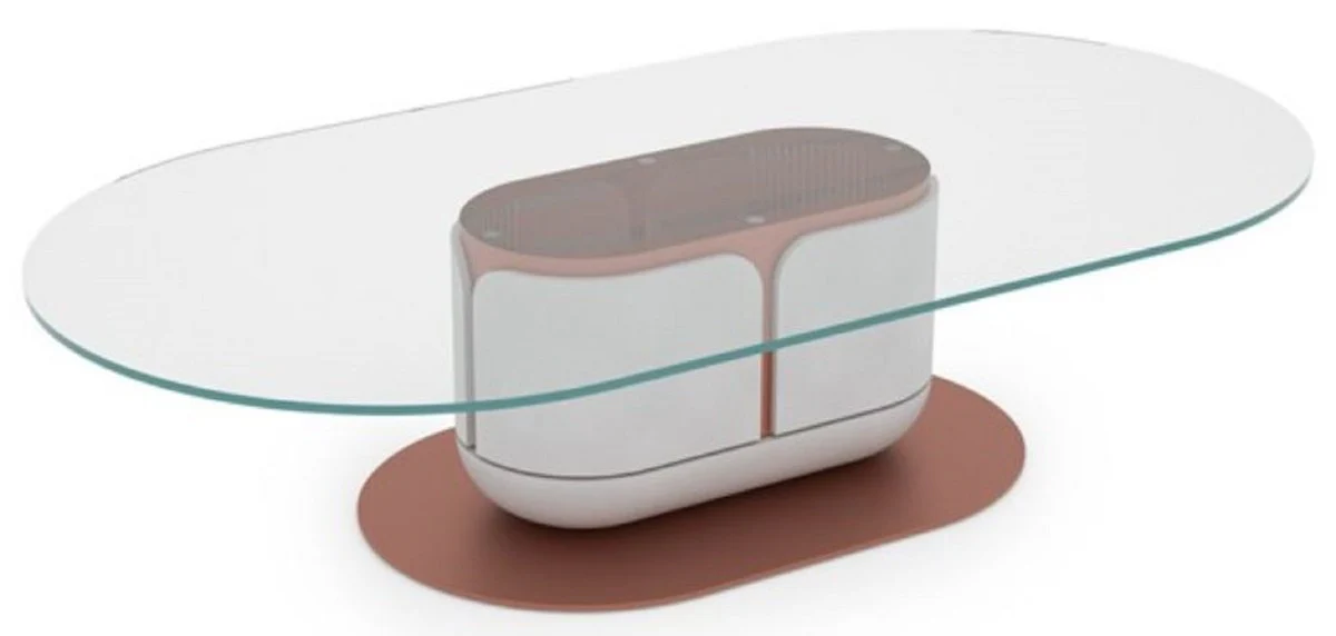 Luxury coffee table white / copper 150 x 80 x H. 40 cm - Living room table with glass top - Living room furniture - Hotel furniture - Luxury furniture - Luxury furnishings