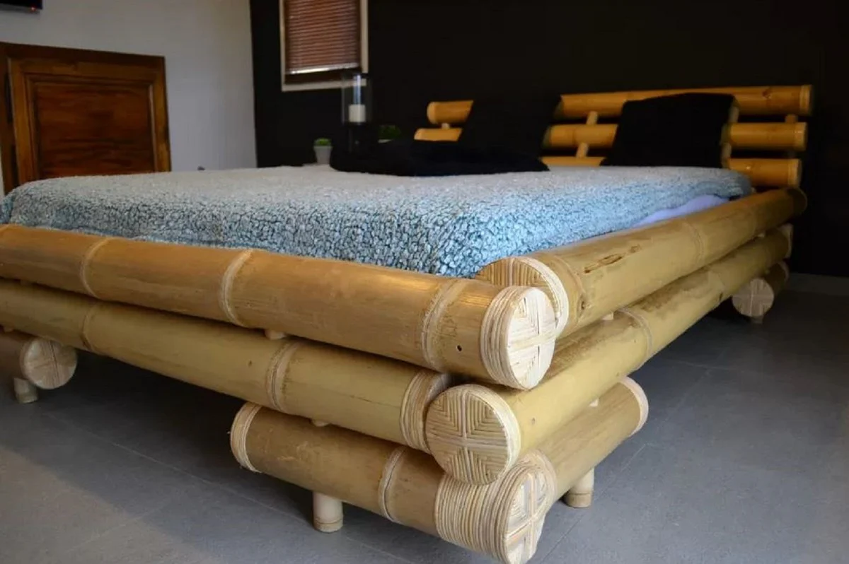 Luxury double bed natural colors 190 x 245 x H. 70 cm - Bamboo bed - Bedroom furniture - Bamboo furniture - Luxury furniture - Luxury furnishings