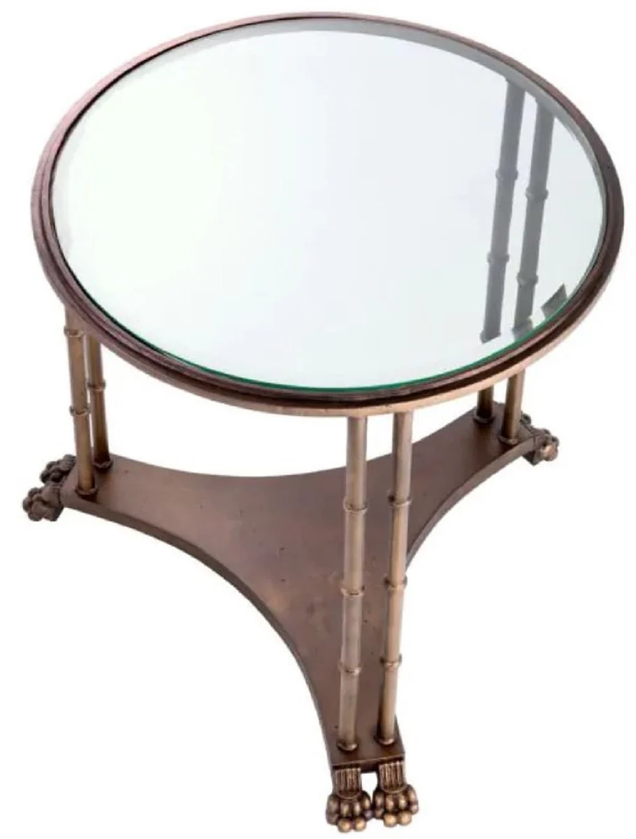 Luxury baroque side table with bronze glass top Ø 62 x H. 64 cm