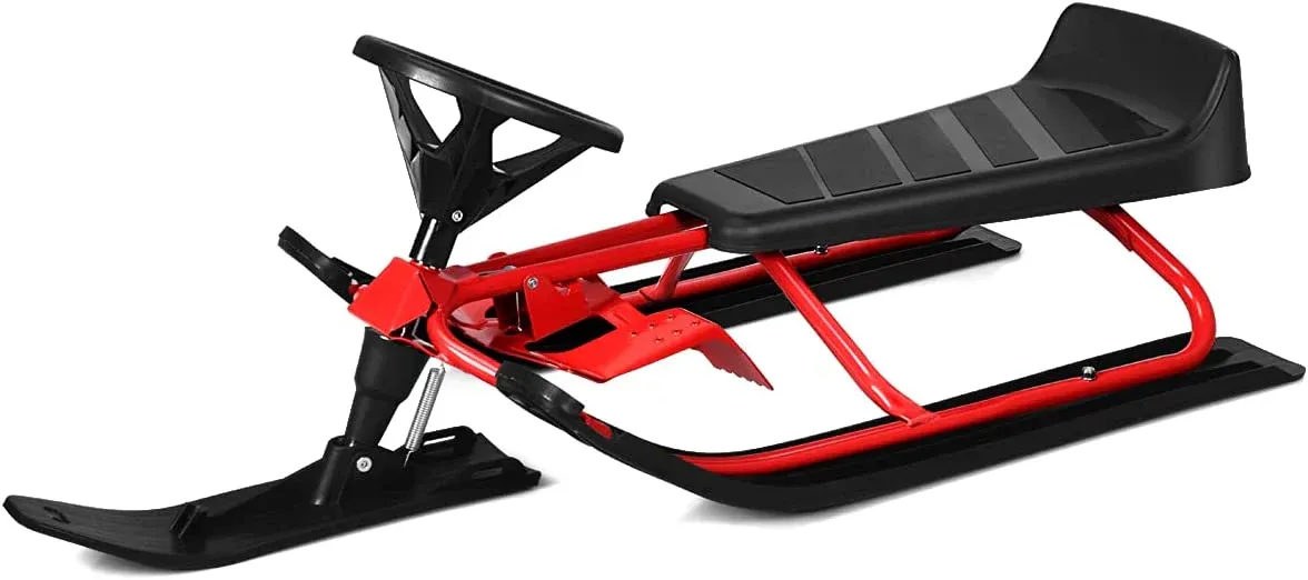 Snow Racer Sled, Ski Sled Slider Board with Twin Brakes