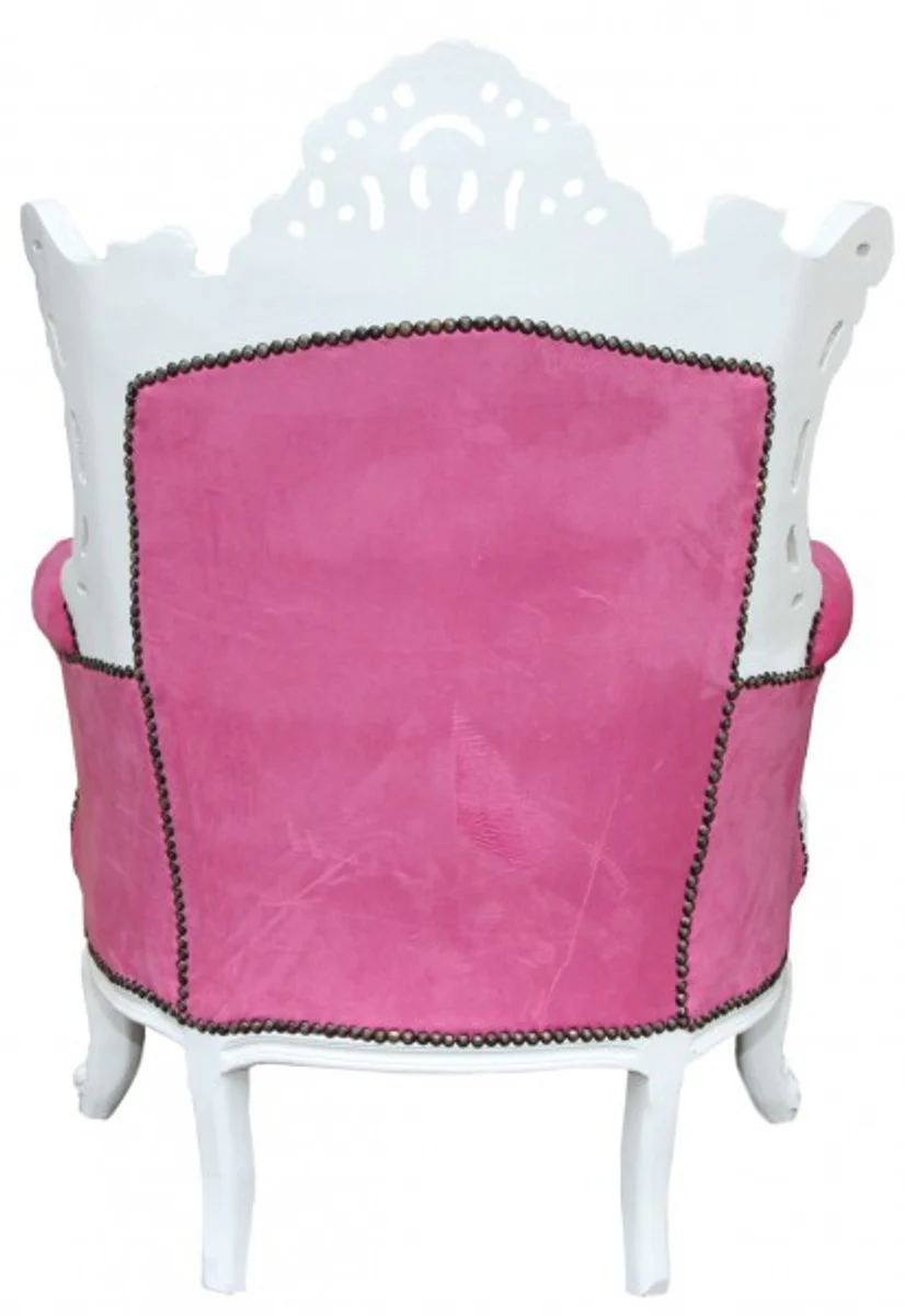 Baroque armchair Al Capone pink/white with bling bling rhinestones - antique style