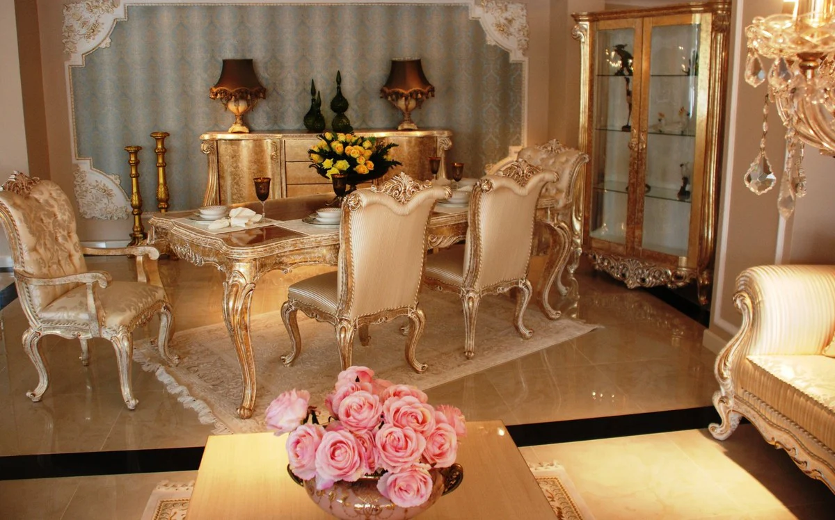 Luxury baroque display cabinet antique gold 135 x 53 x H. 203 cm - Magnificent solid wood display cabinet in baroque style - Baroque furniture