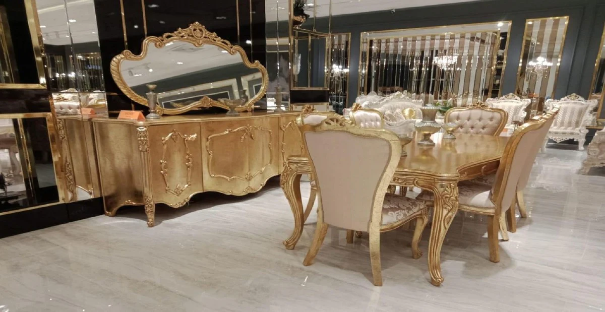 Luxury Baroque Dining Table Gold - Handcrafted solid wood dining room table in Baroque style - Magnificent Baroque dining room furniture