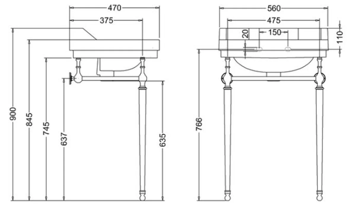 Luxury Art Nouveau washbasin black / silver 56 x 47 x H. 90 cm - Porcelain 3-hole standing washbasin with base frame - Bathroom furniture