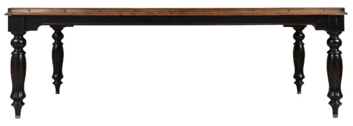 Luxury vintage style dining table natural colors / brown / black 240 x 120.5 x H. 77.5 cm - Rectangular solid wood dining room table - Dining room furniture - Vintage style furniture - Luxury furniture