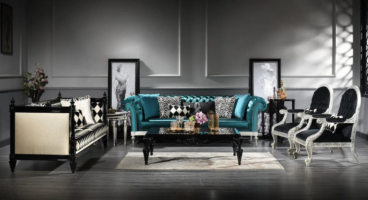 Luxury baroque coffee table black 144 x 98 x H. 46 cm - baroque style living room table with glass top - baroque furniture