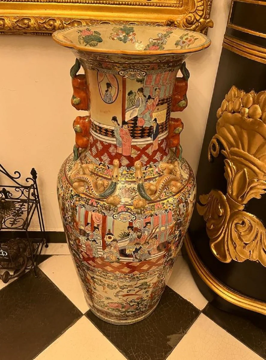 Luxury Baroque decorative vase multicolored Ø 33 x H. 92 cm - Antique Chinese porcelain vase - Chinese luxury Baroque decorative accessories