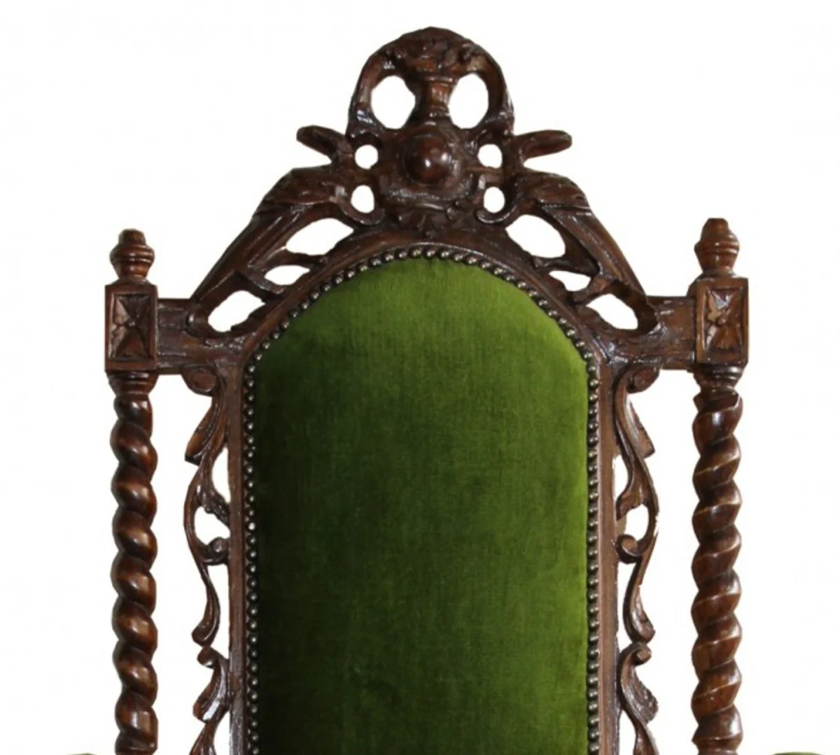 Baroque throne armchair green / mahogany - Baroque furniture Tron king armchair