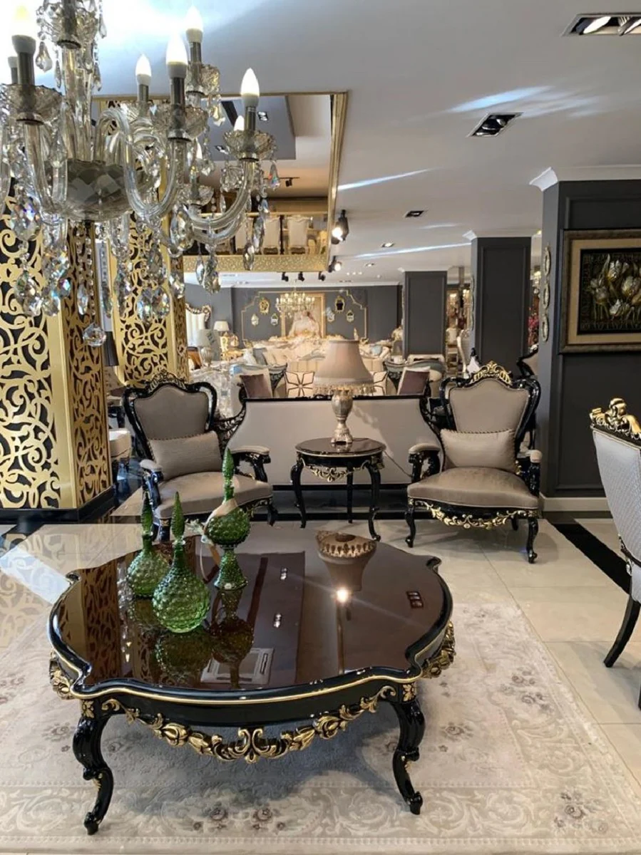 Luxury baroque coffee table brown / black / gold - magnificent solid wood living room table in baroque style - baroque living room furniture - noble & magnificent