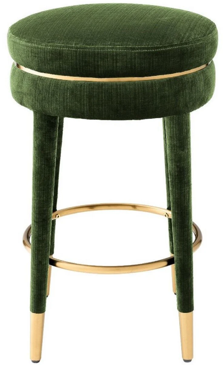 Luxury bar stool dark green / brass Ø 41 x H. 68 cm - Round velvet stool - Luxury furniture