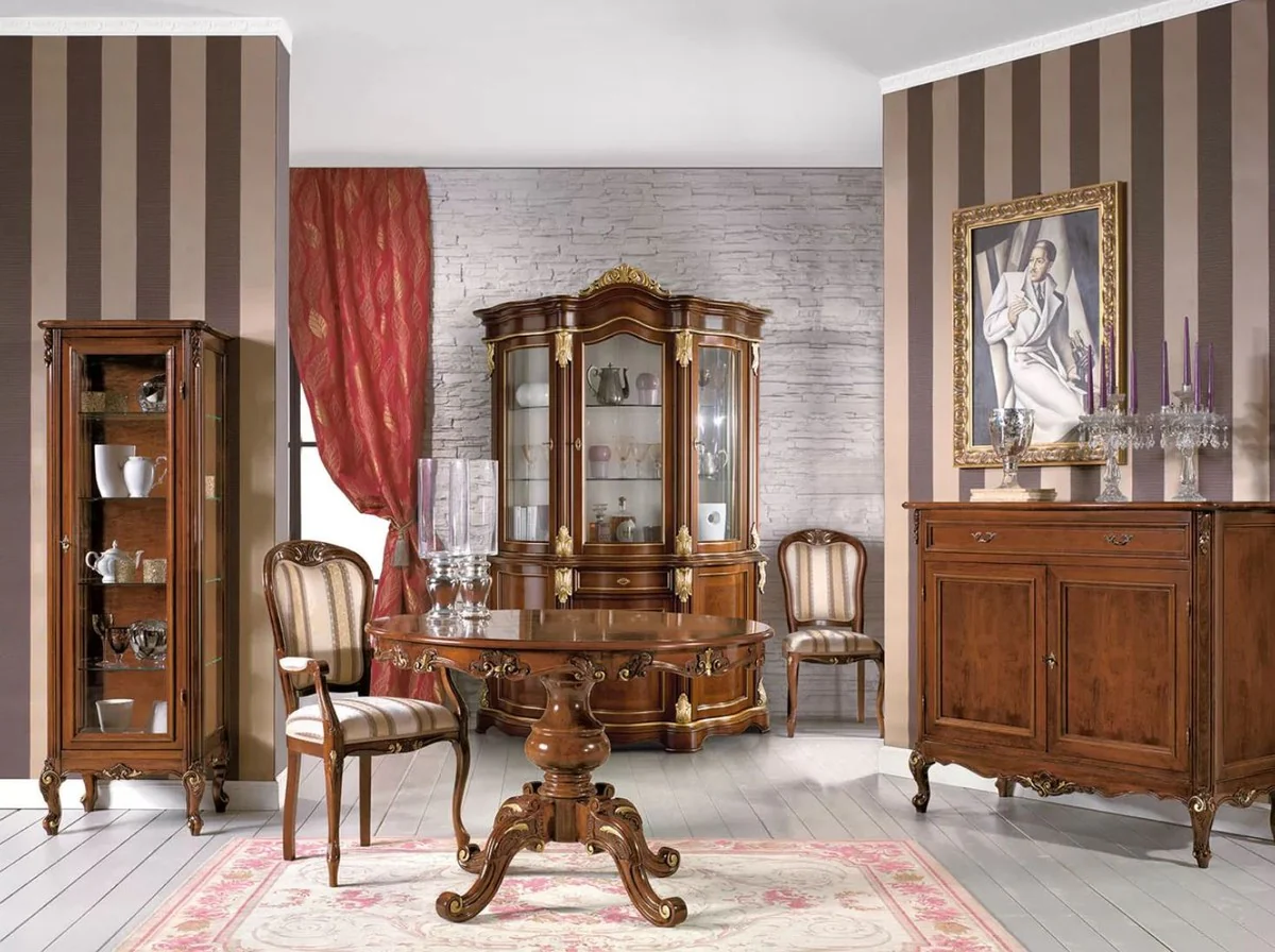 Luxury Baroque display cabinet brown / gold - Handmade display cabinet with 6 doors and drawer - Magnificent Baroque furniture - Luxury quality - Made in Italy