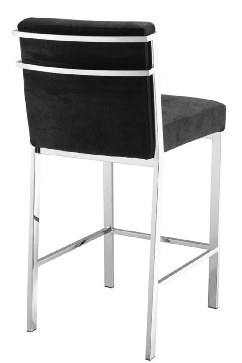 Luxury bar chair black / silver 43 x 54 x H. 91 cm - designer stainless steel bar stool with velvet fabric - bar furniture