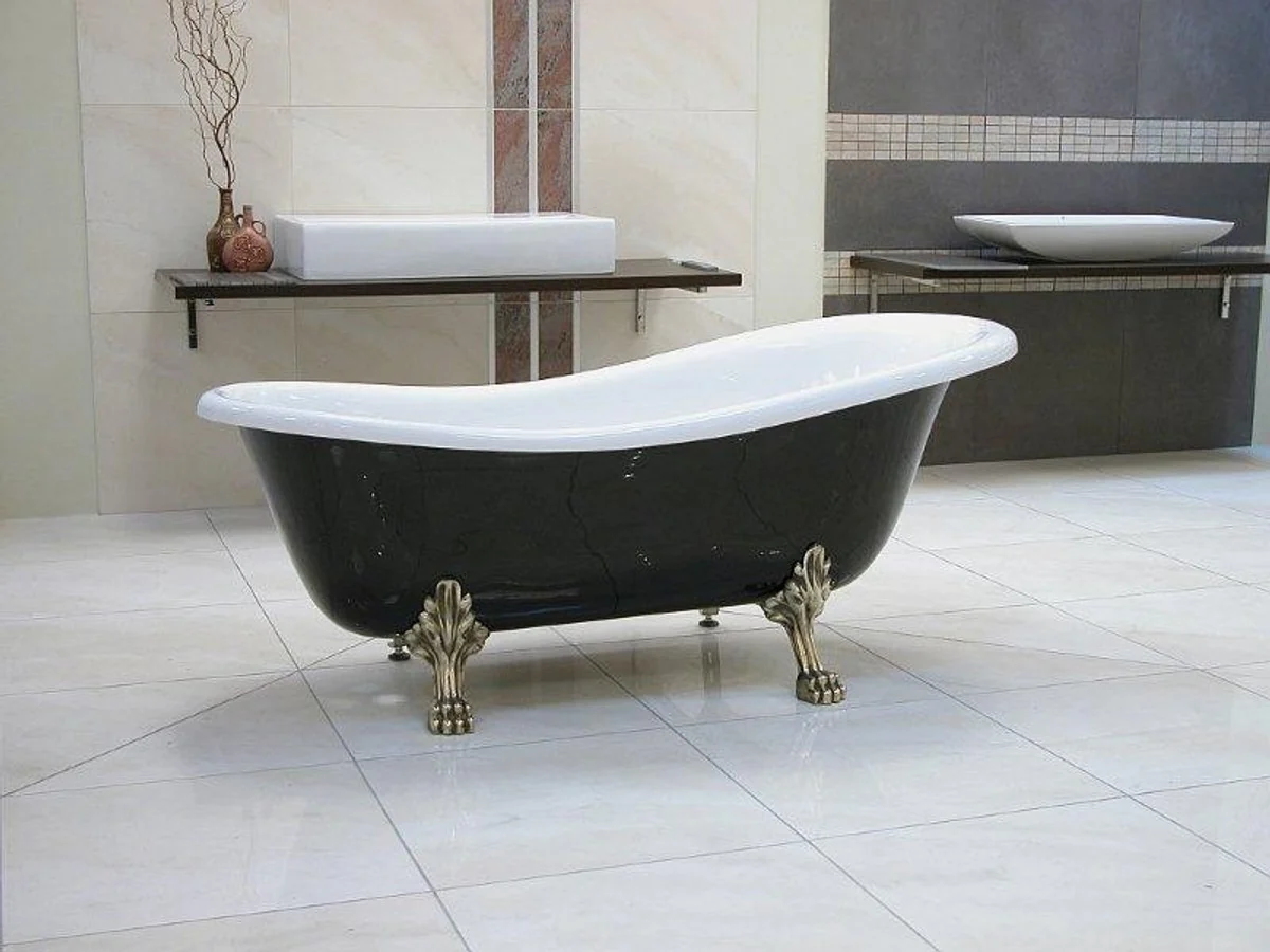 Freestanding luxury bathtub Art Nouveau Roma black/white/old gold 1470mm - Baroque antique bathroom