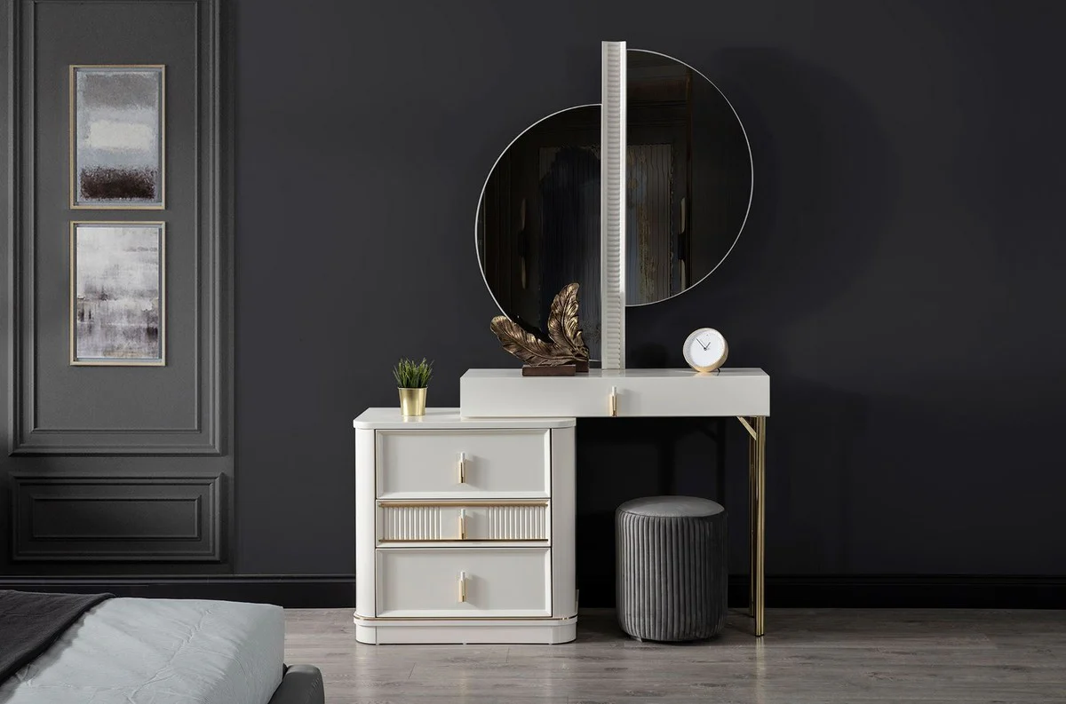 Luxury bedroom dressing table set white / gold / gray - 1 dressing table with mirror & 1 stool - luxury bedroom furniture