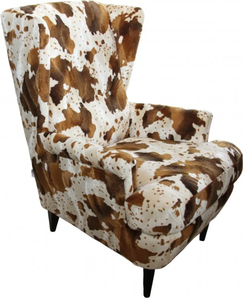 Luxury Wing Chair Cow Pattern Brown/White - Chesterfield Furniture