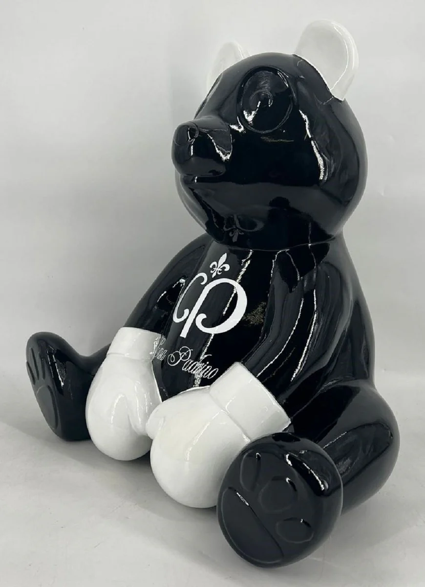 Luxury decorative figure boxer teddy bear black / white 50 cm - decorative sculpture