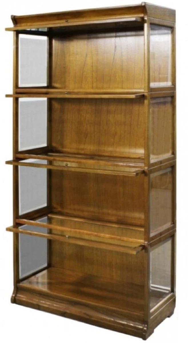 Luxury bookcase with 4 glass doors and LED lighting light brown 90 x 39 x H. 182 cm - office cabinet