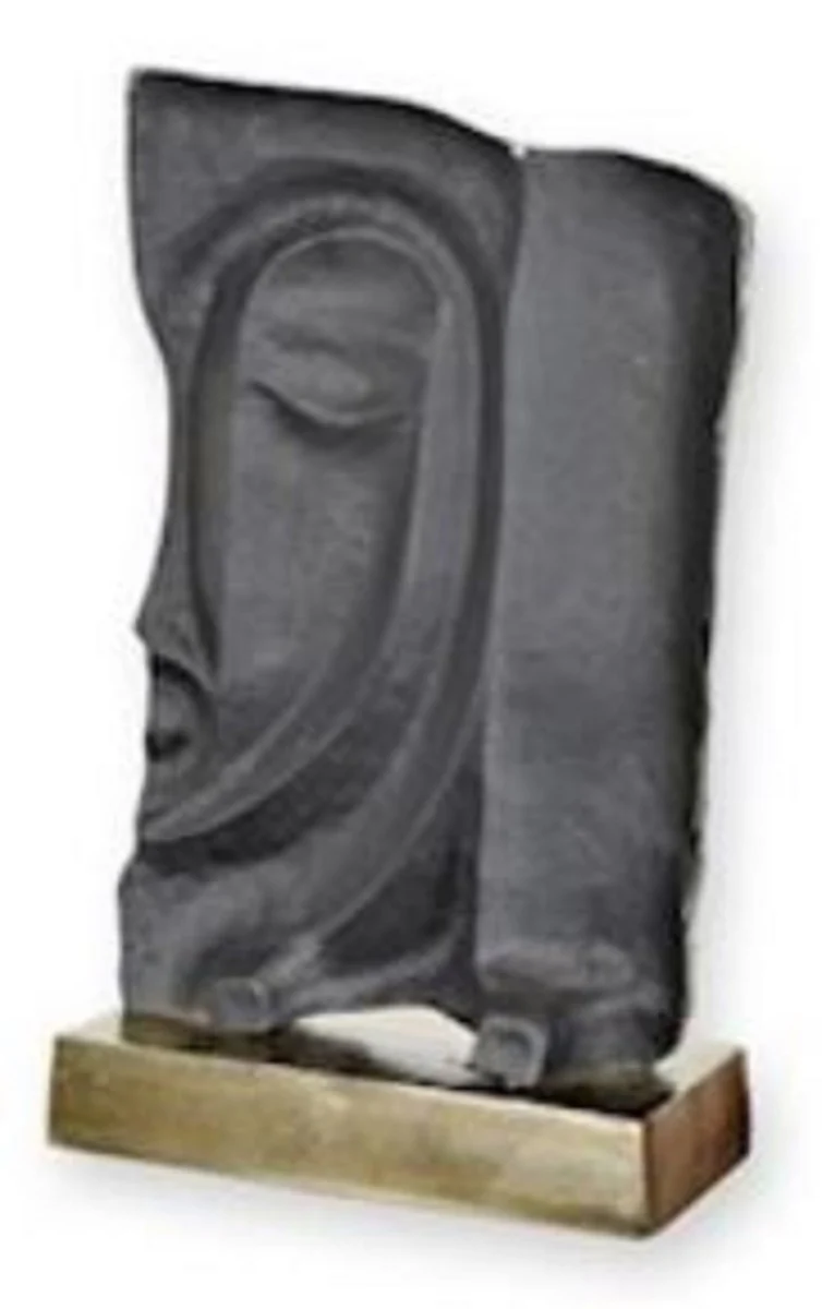 Luxury aluminum decorative sculpture face antique gray / gray / brass 26 x 10.3 x H. 39.6 cm - Abstract aluminum decorative figure - living room decoration - desk decoration