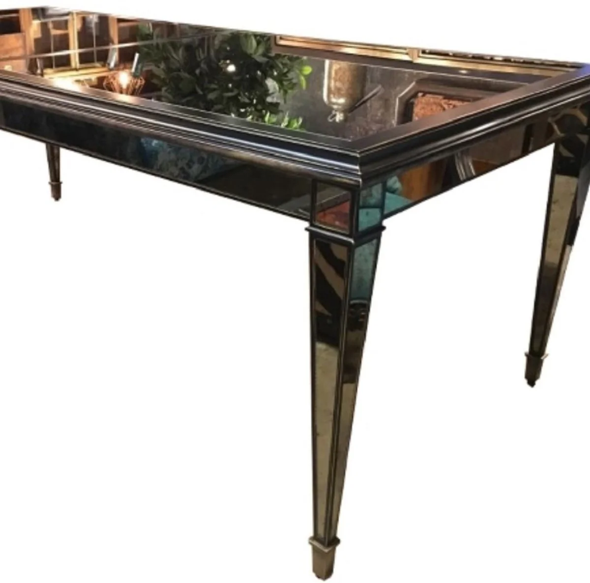 Luxury Art Deco dining table black / brass 213 x 99 x H. 77.5 cm - Mirrored kitchen table in Art Deco style - Luxury Art Deco dining room furniture