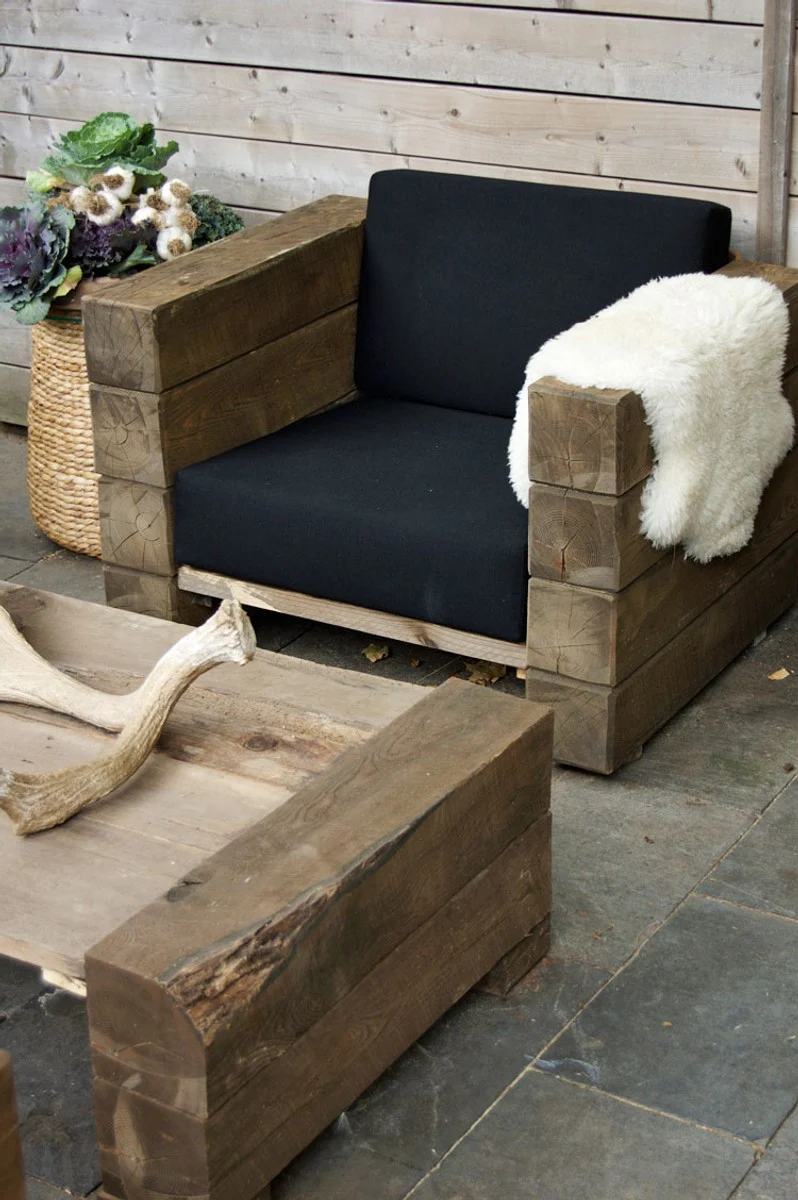 Luxury garden furniture set solid oak with upholstery - corner couch + armchair + table - lounge set