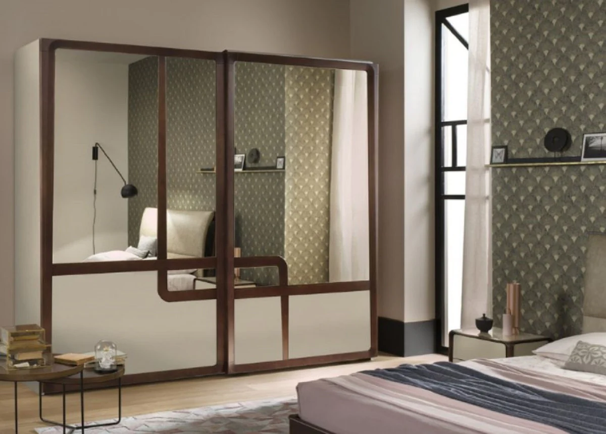 Luxury bedroom wardrobe white / brown 295 x 67 x H. 250 cm - Elegant solid wood wardrobe with 2 sliding doors - Bedroom furniture - Luxury quality - Made in Italy