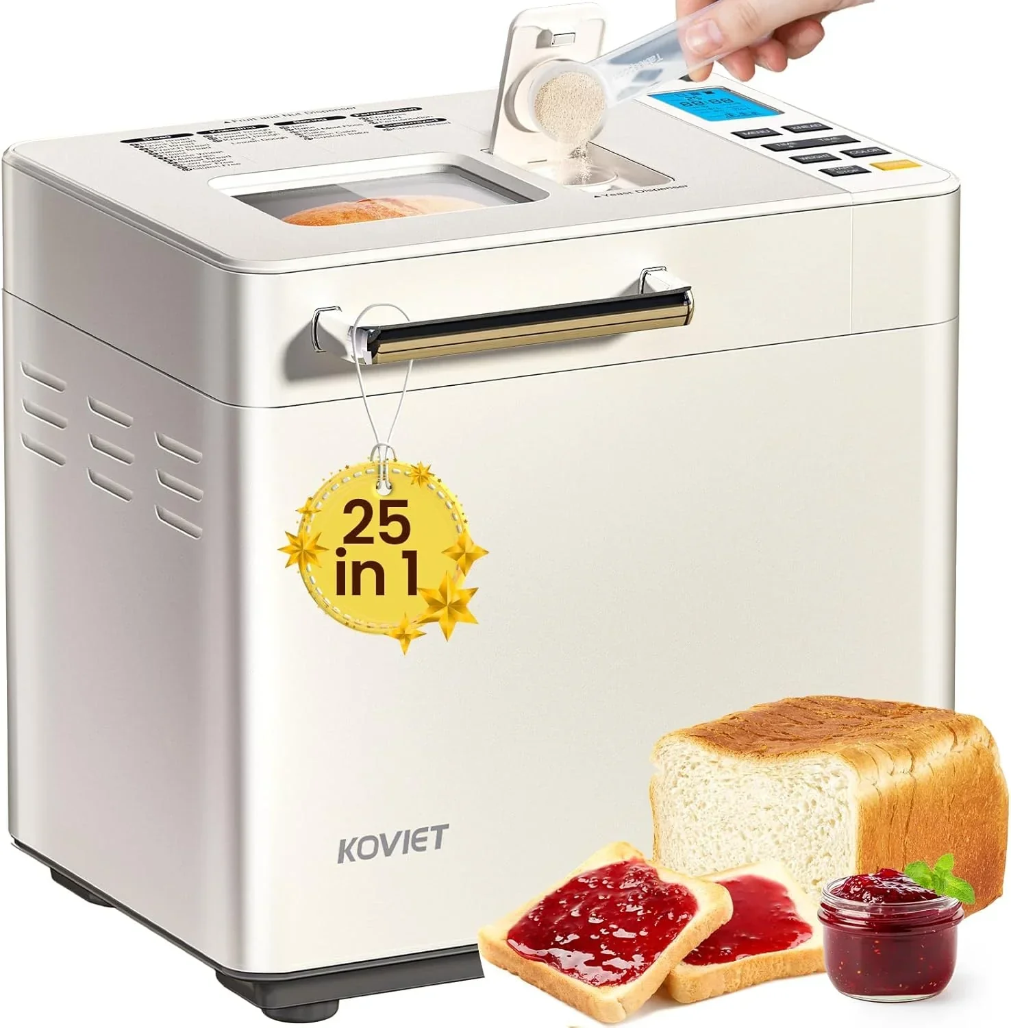 25-in-1 Bread Maker with Automatic Dual Dispenser 2-Pound Stainless Steel Bread Maker