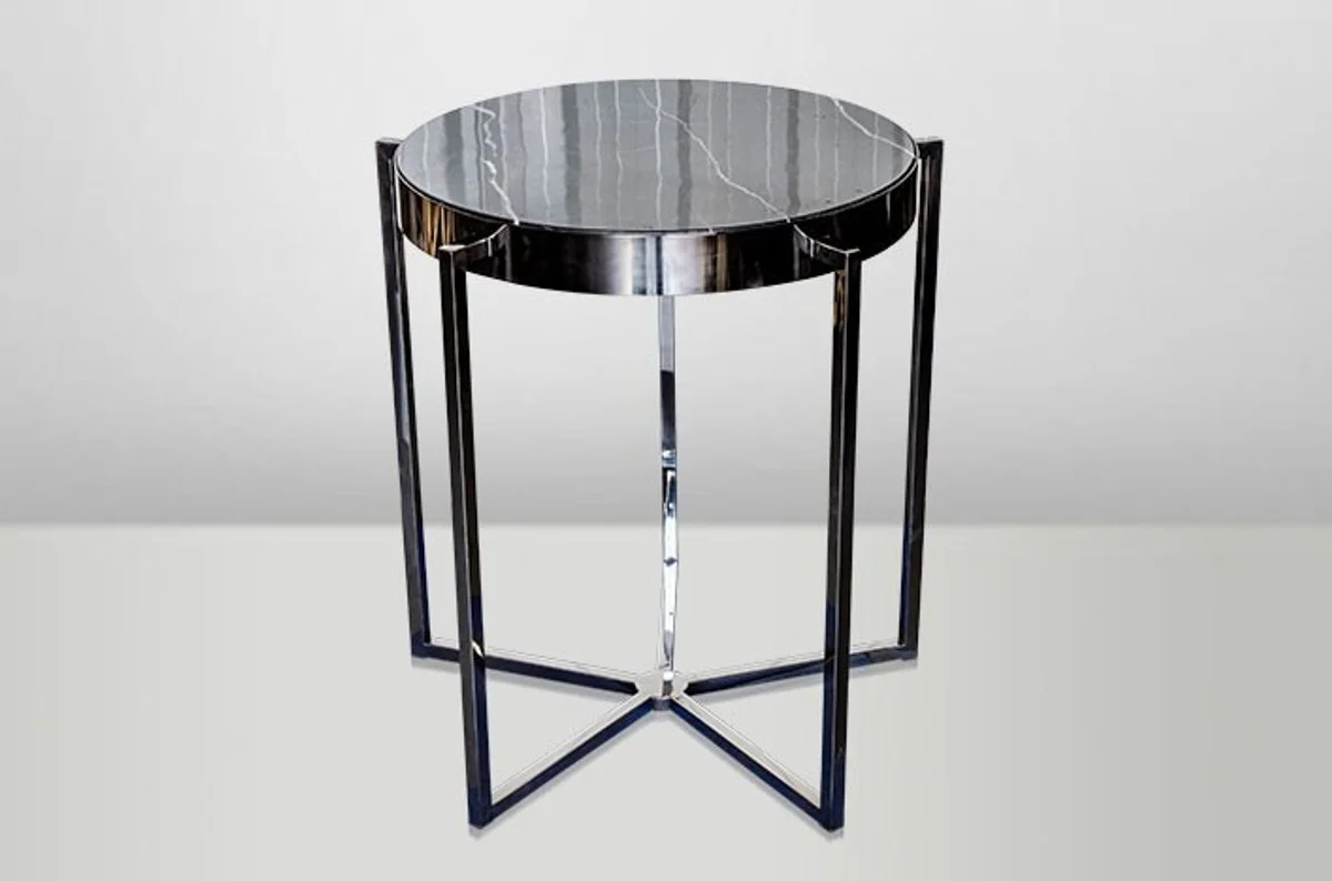 Art Deco side table black metal / marble 65 x 65 cm - Art Nouveau table - furniture flower table