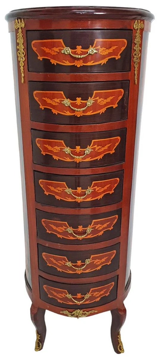 Baroque chest of drawers with 7 drawers brown / gold - round solid wood cabinet in baroque style - living room furniture in baroque style - baroque furniture - baroque furnishings