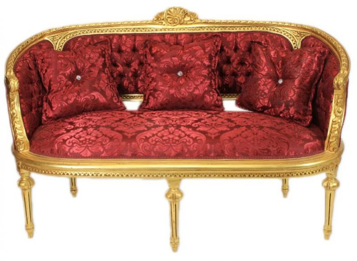 Baroque living room set Marseille Bordeaux pattern / gold - sofa + 2 armchairs