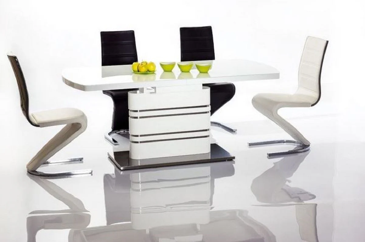 Luxury dining table white / silver 160-220 x 90 x H. 77 cm - Modern extendable dining room table - Luxury kitchen furniture