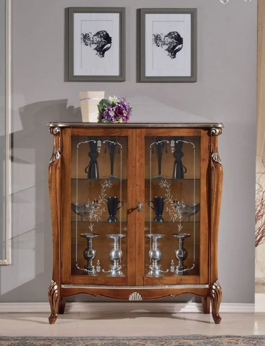 Luxury Baroque Display Cabinet Brown / Silver - Handmade Italian Baroque Style Display Cabinet - Italian Baroque Furniture - Baroque Style Furniture - Luxury Quality - Made in Italy