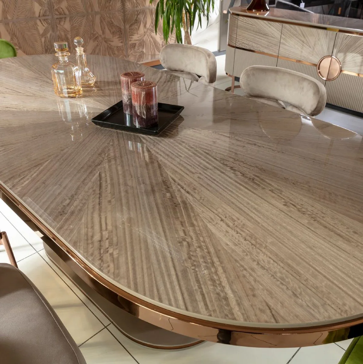 Luxury Dining Room Set Grey/Green/Copper