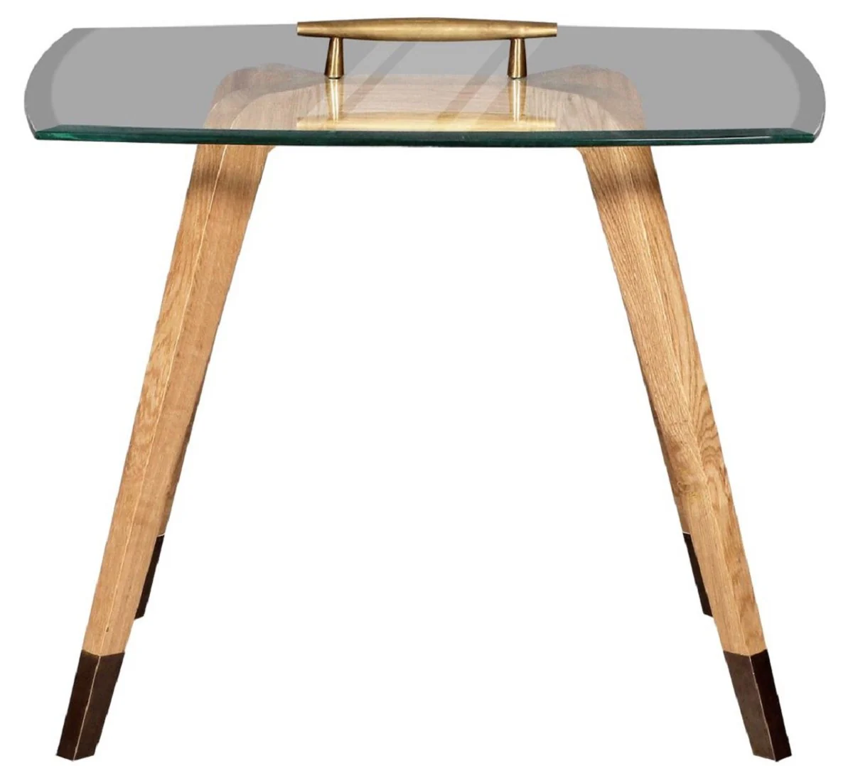 Luxury side table natural colors / brown / brass 60 x 40 x H. 53 cm - Modern table with glass top and carrying handle - Living room furniture - Luxury collection