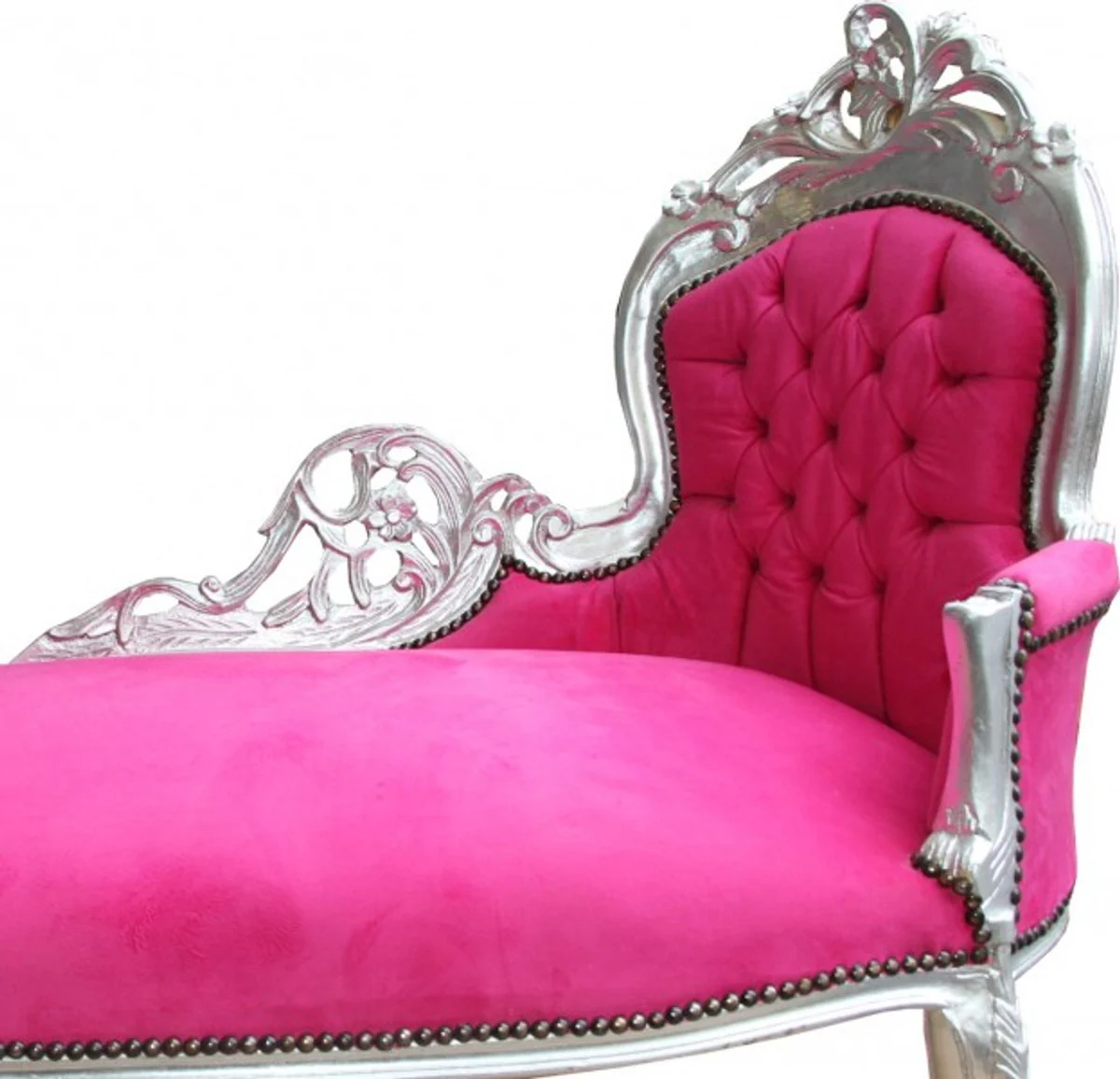 Baroque Chaise Longue King Pink/Silver Antique Style Furniture