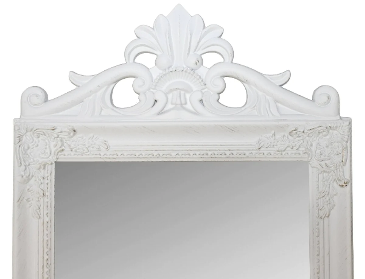 Baroque standing mirror white with beautiful baroque frame and ornamental attachment H. 180 cm - handmade