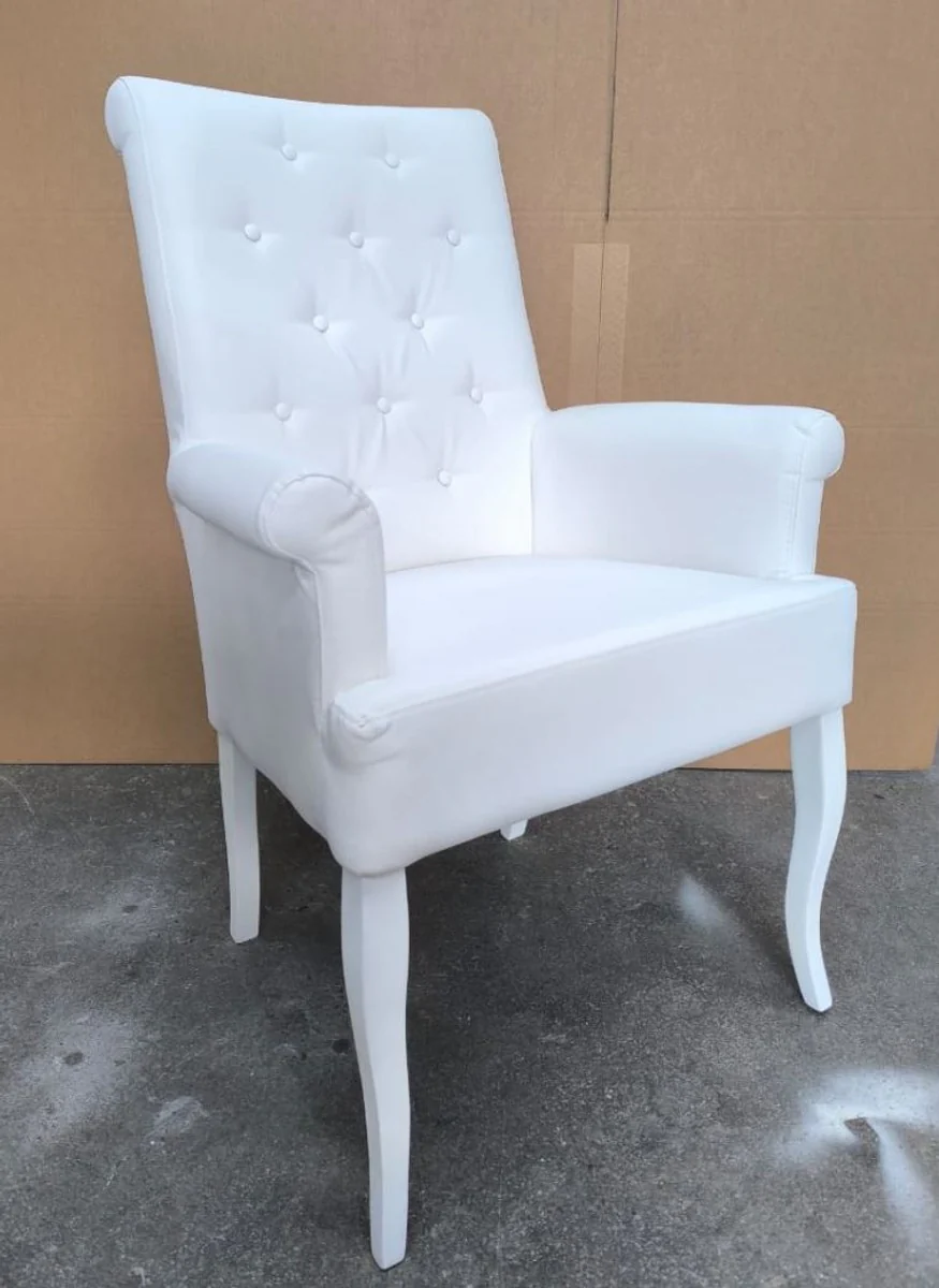 Chesterfield Neo Baroque faux leather dining chair with armrests white H. 103 cm