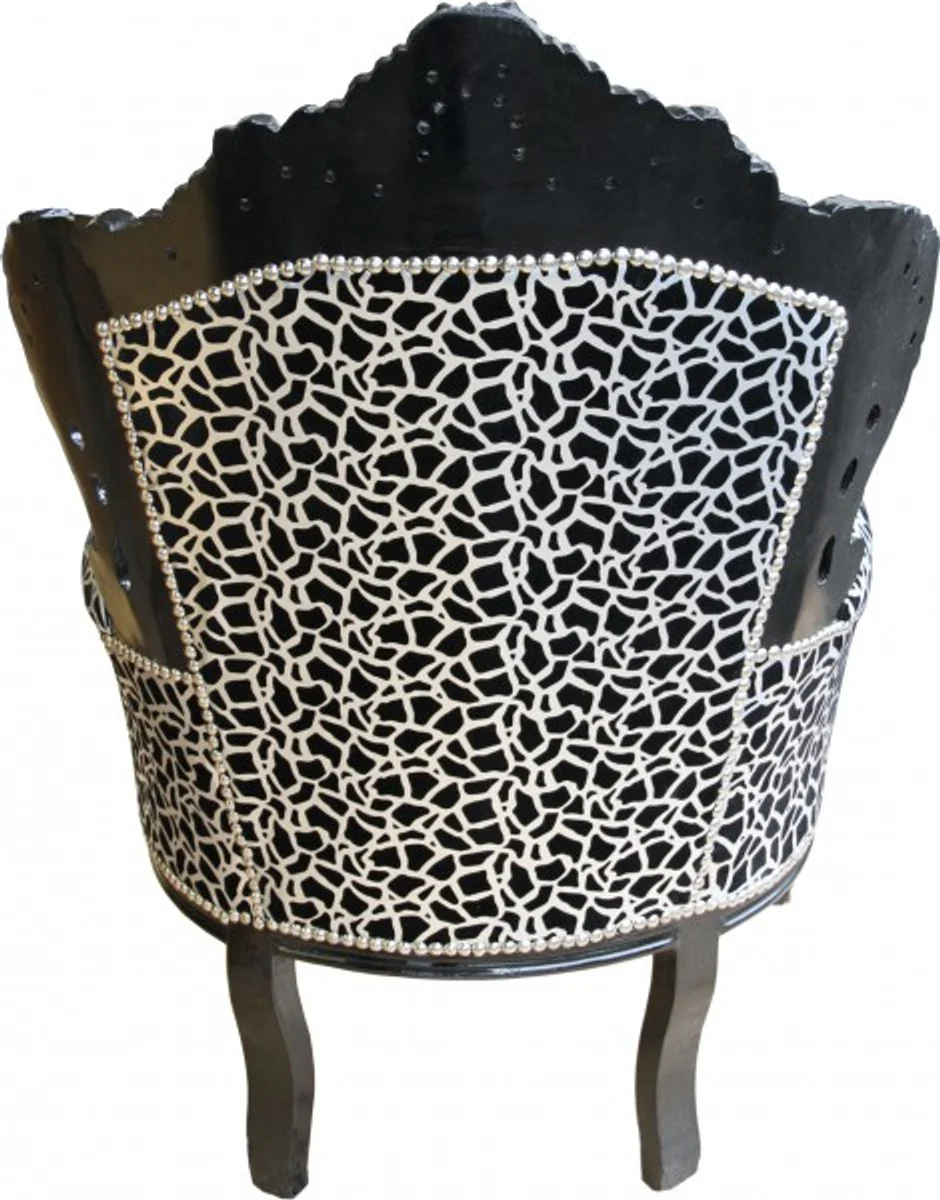 Baroque Armchair King Silver Black Pattern / Black 85 x 85 x H.120 cm