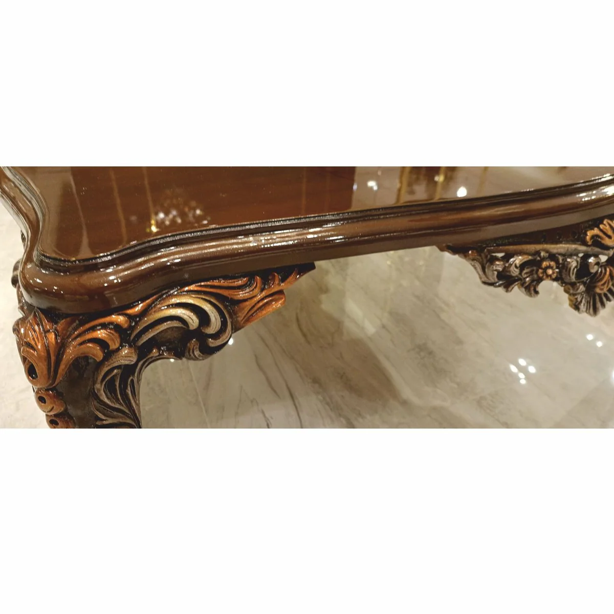 Luxury Baroque coffee table dark brown / gray / bronze 119 cm - Baroque furniture