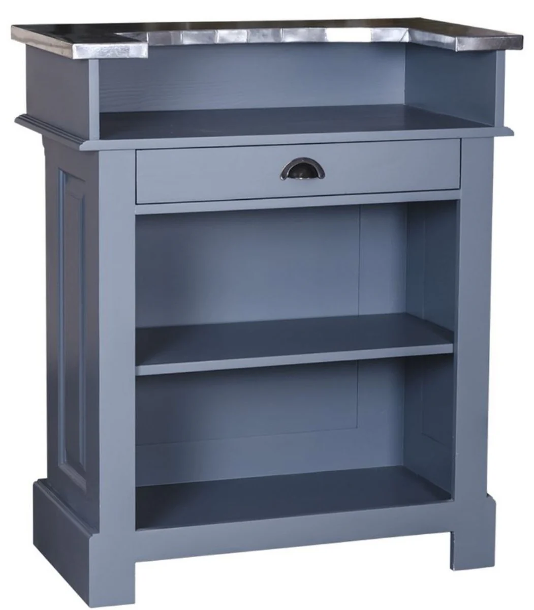 Country house style counter blue / silver 90 x 51 x H. 107 cm - solid wood counter table with galvanized table top