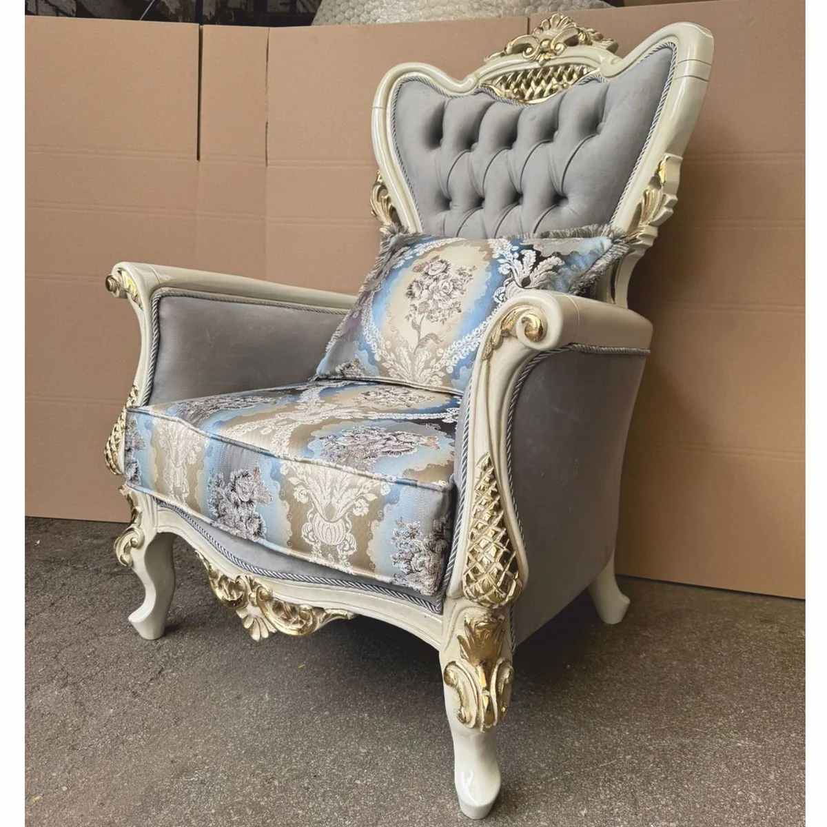 Baroque armchair gray / colorful / cream / gold - magnificent baroque furniture