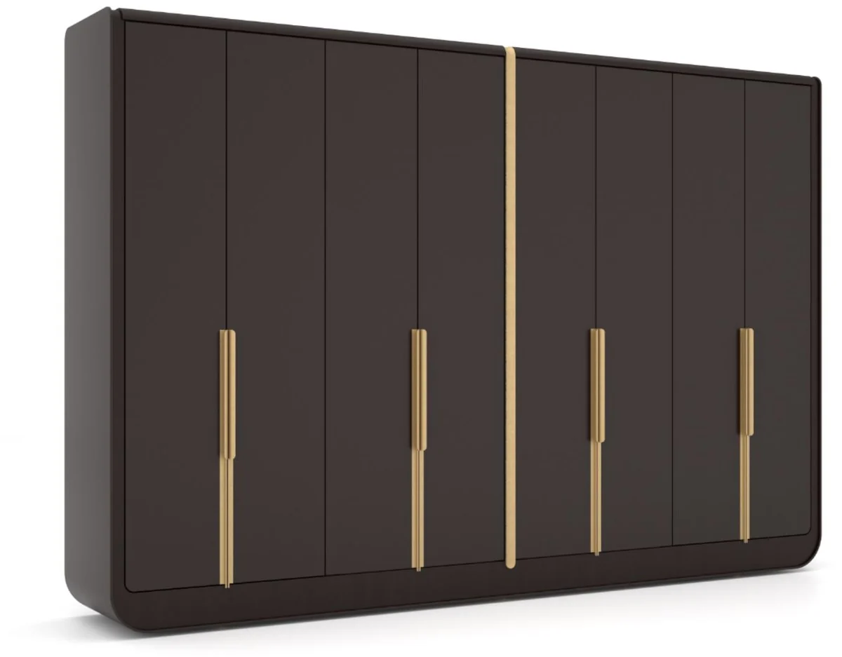 Luxury bedroom wardrobe black / beige / brass 350 x 60 x H. 238 cm - solid wood wardrobe with 8 doors - bedroom furniture - hotel furniture - luxury furniture