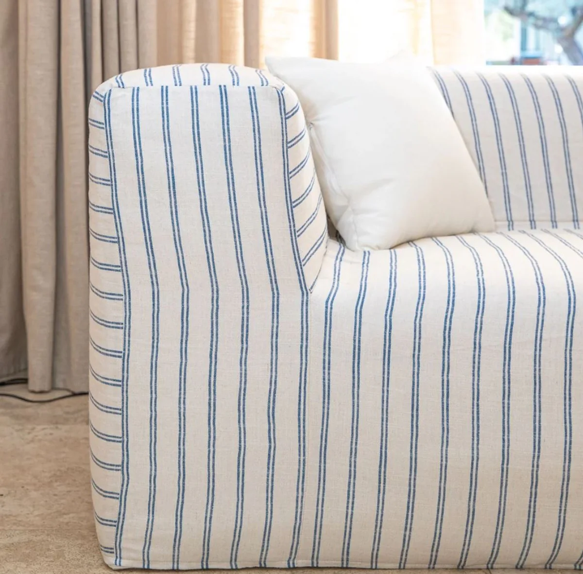 Luxury living room sofa with stripes white / blue 250 cm