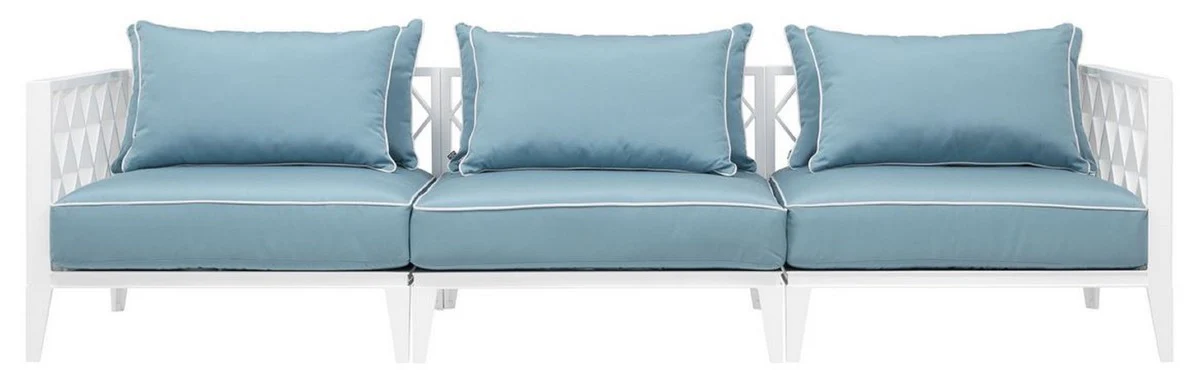 Luxury living room sofa with cushions white / light blue 275.5 x 93 x H. 69 cm - living room furniture